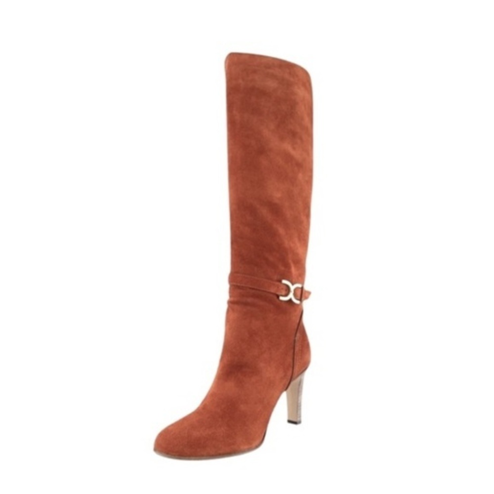 Chloé Marcie Buckle Chestnut Suede Tall Boots with Heel size 7.5